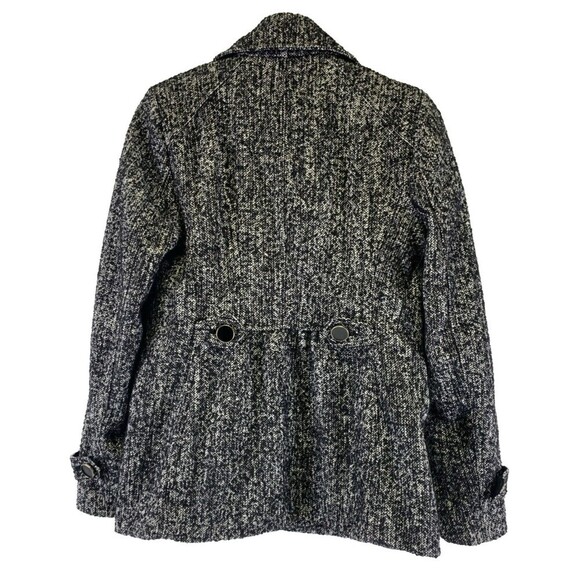 BOGO Express Wool Blend Pea Coat Black White Button Jacket Collared Short Small - Picture 6 of 11
